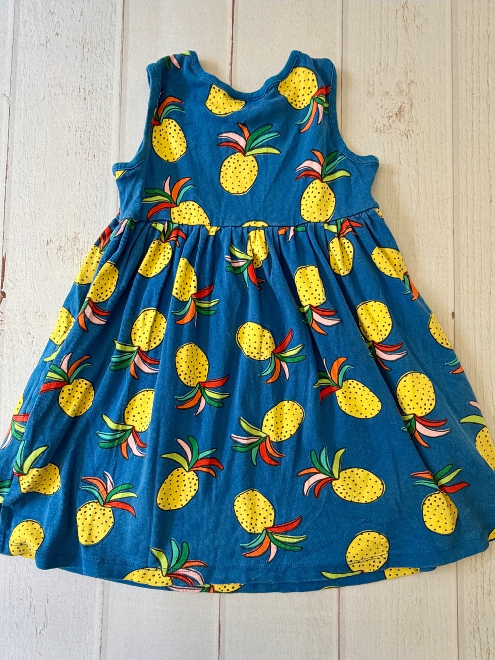 Hanna Andersson Pineapple Print Dress Size 5 Blue Sleeveless Cotton - Picture 4 of 5